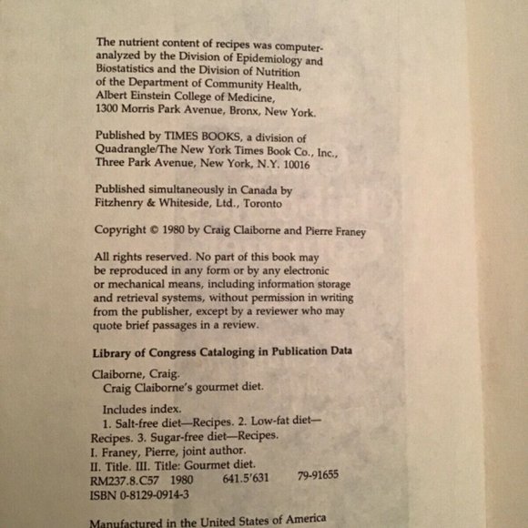 Craig Claiborne’s Gourmet Diet 1980 With Pierre Franey HC Cookbook - Picture 2 of 4